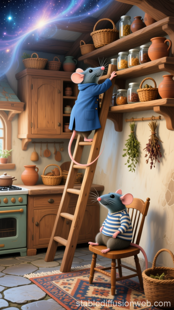 Two Mice in Cozy Kitchen with Magical Light