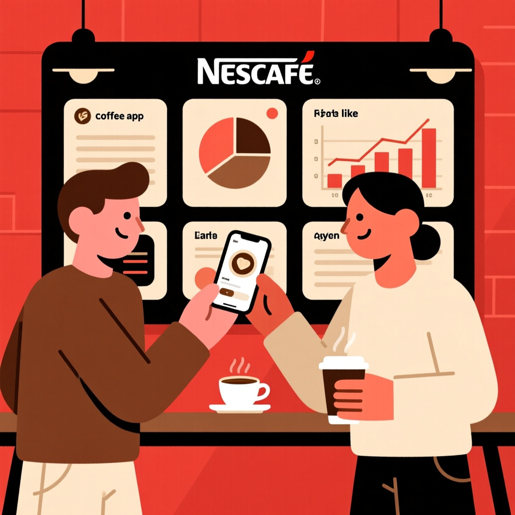 Two People Testing Nescafé Coffee App in Cafe