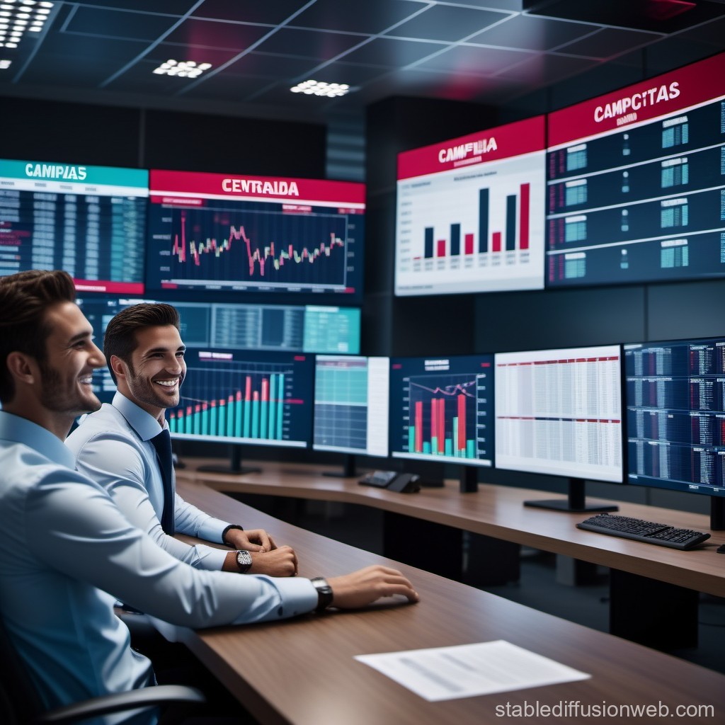 Two Professionals Analyzing Financial Data in Modern Trading Room