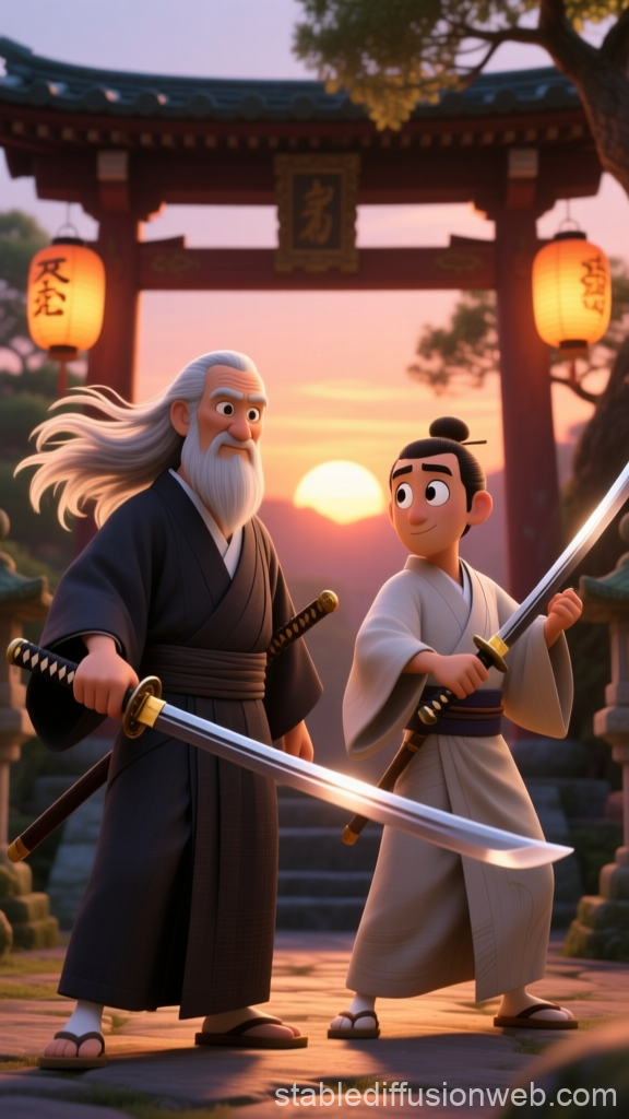 Two Sensei Warriors Training at Sunset