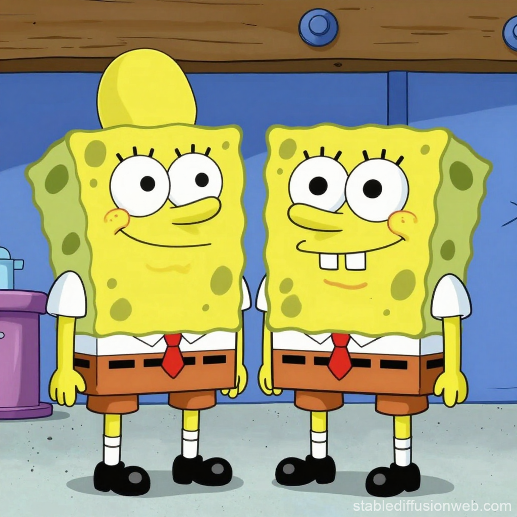 Two SpongeBob Characters Side by Side in Cartoon Style