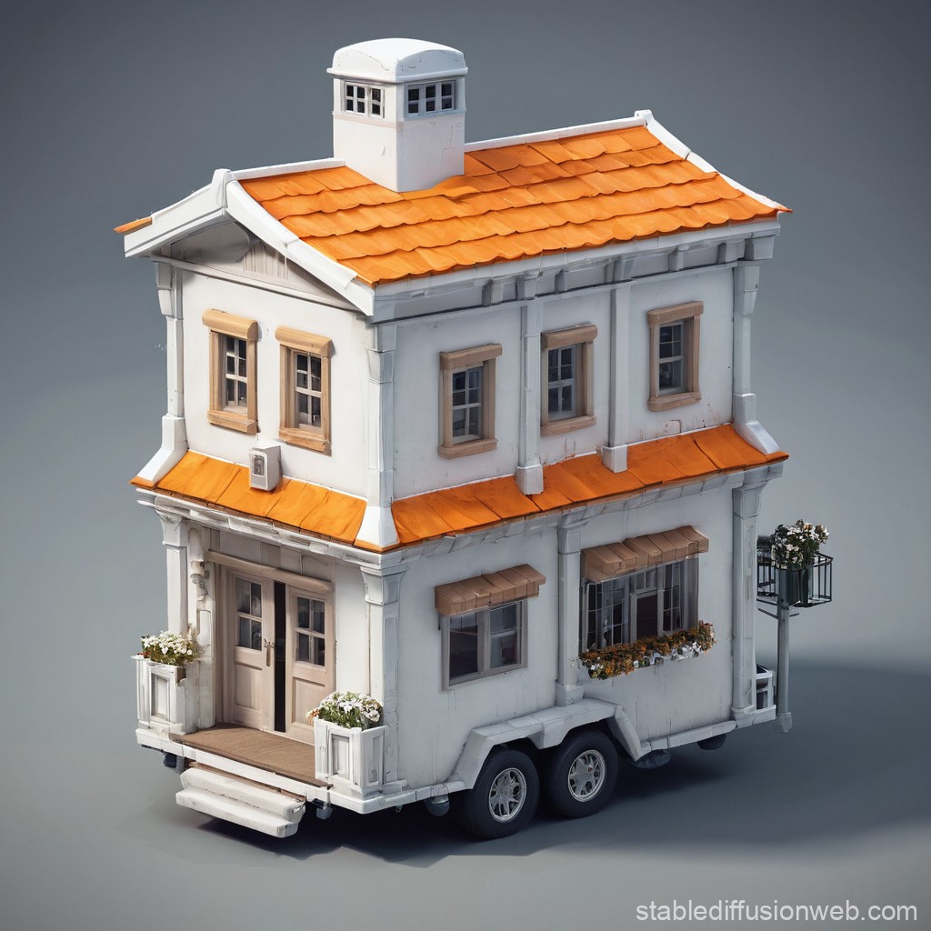 Two-Story Tiny House on Wheels with Orange Roof