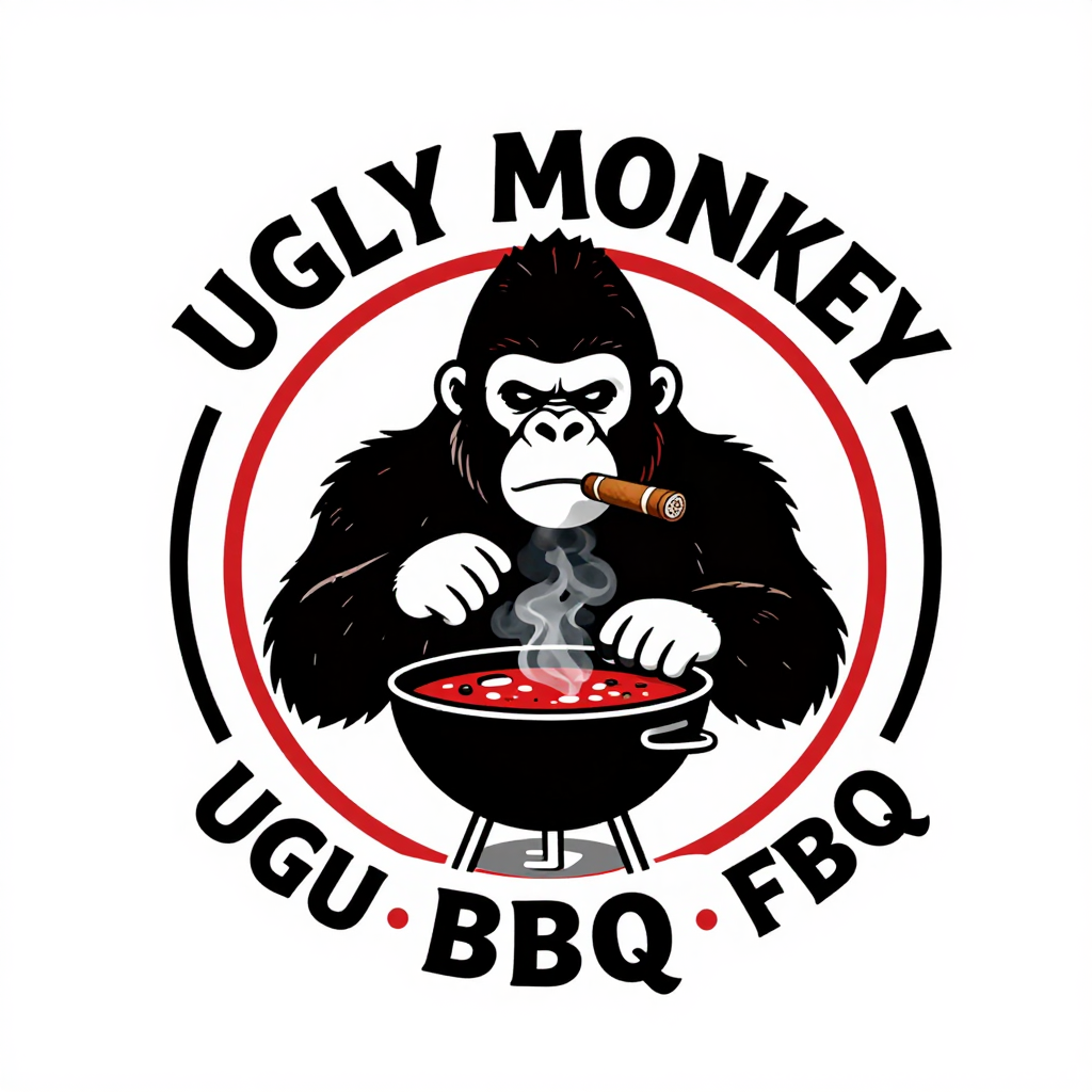 Ugly Monkey BBQ Logo with Smoking Gorilla