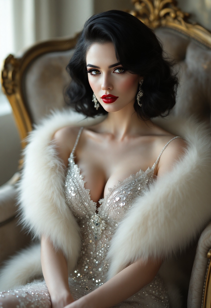 Ultra Realistic Glamorous Woman in Elegant Evening Gown