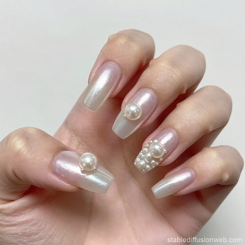 Ultra Realistic Pearl Nail Art with Shimmer Finish