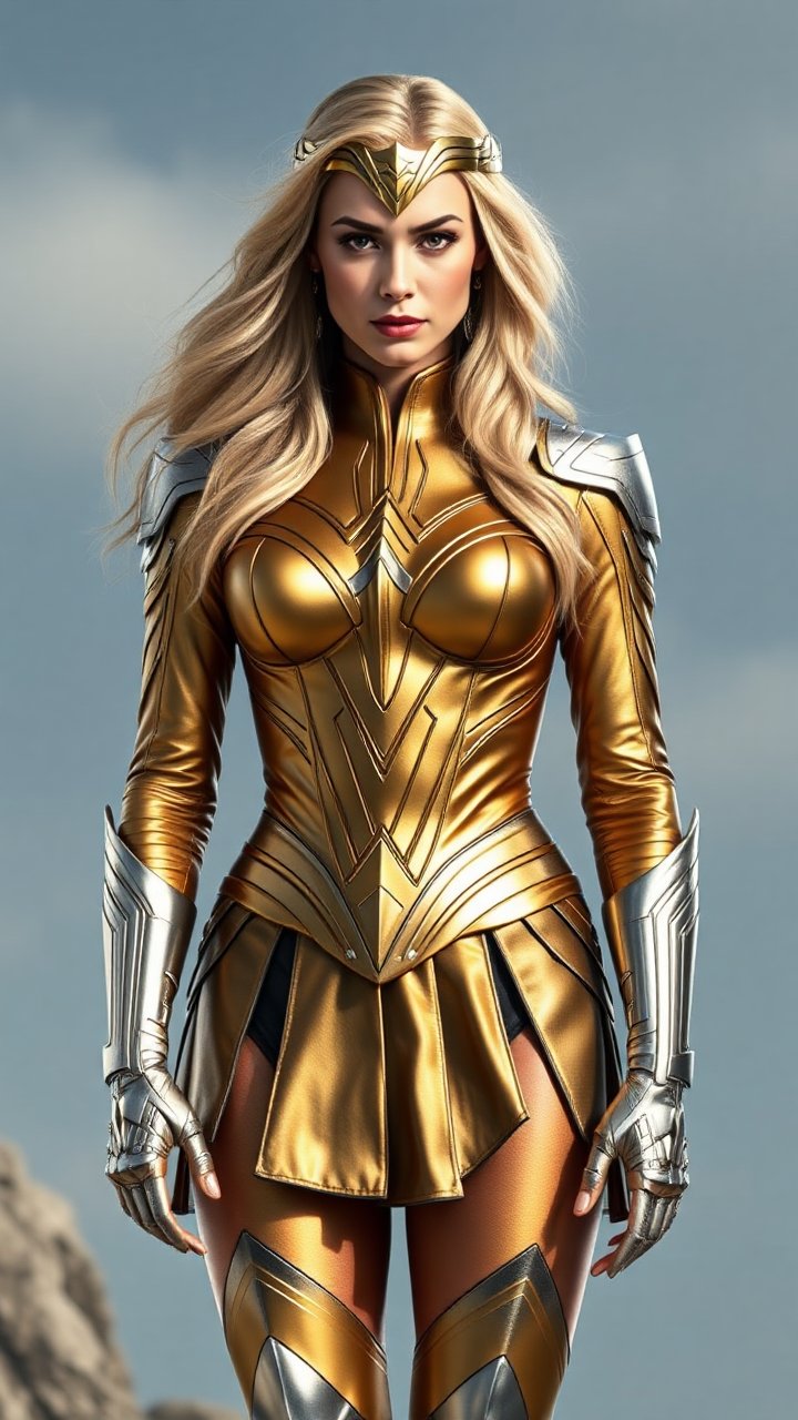 Ultrarealistic Female Warrior in Golden Armor