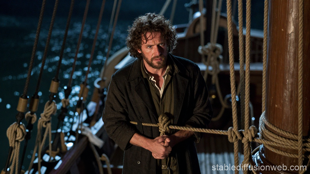 Ulysses Bound to the Mast on a Ship at Night