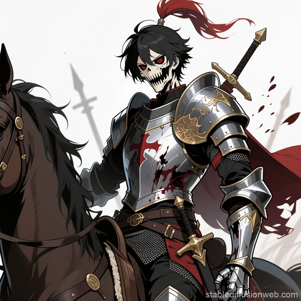 Undead Knight in Bloodied Armor on Horseback