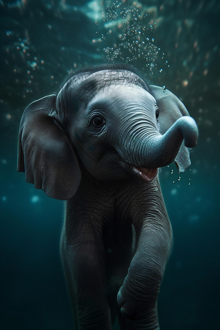 Underwater Baby Elephant with Bubbles