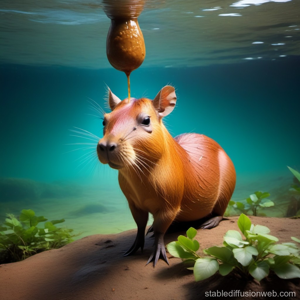 Underwater Capybara with Honey Dripping