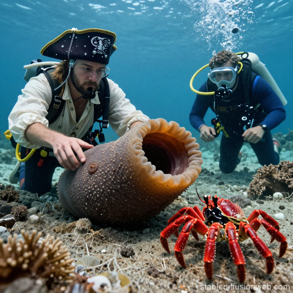 Underwater Exploration with Pirate Diver and Vibrant Crab