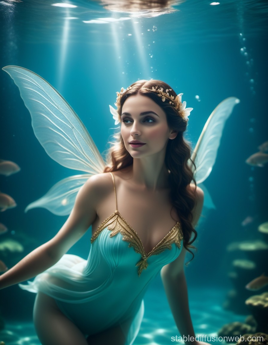 Underwater Fairy with Delicate Wings and Golden Accents