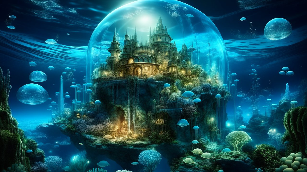 Underwater Fantasy Castle Enclosed in a Protective Dome