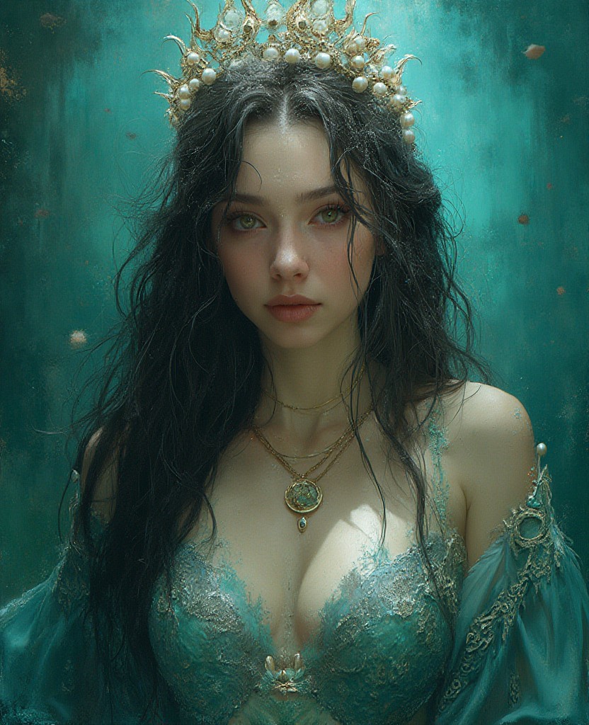 Underwater Mermaid Queen with Pearl Crown