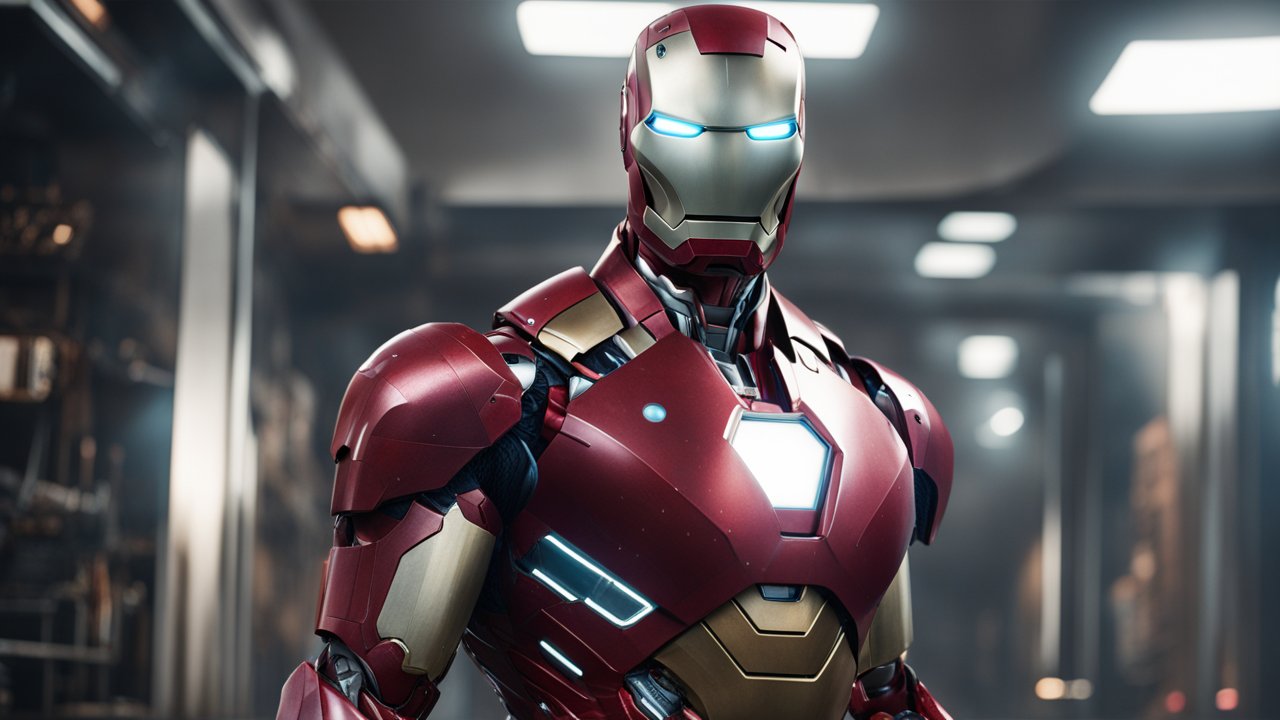 Upgraded Iron Man Suit in High-Tech Lab