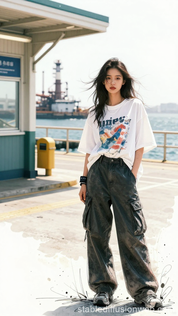 Urban Fashion Portrait by the Waterfront