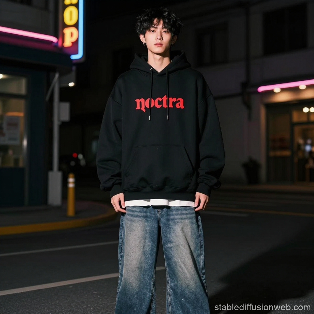 Urban Night Portrait of a Young Man in Casual Streetwear