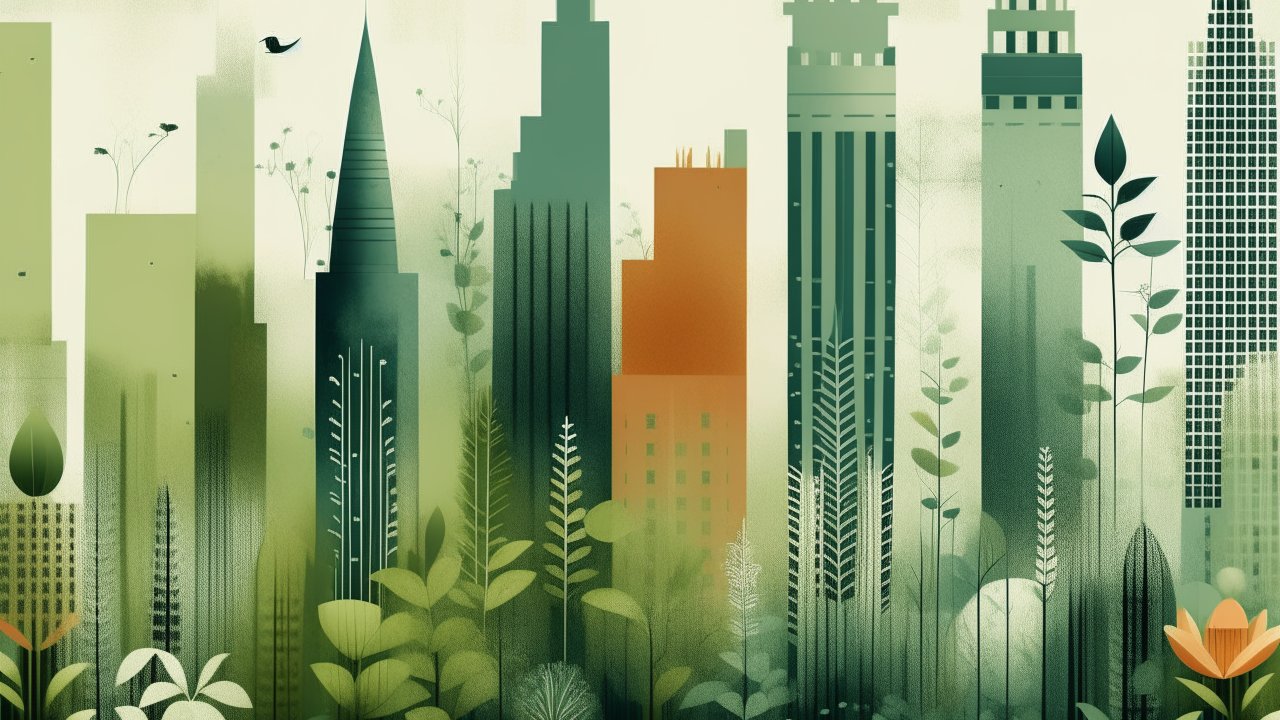 Urban Skyline Blended with Lush Greenery