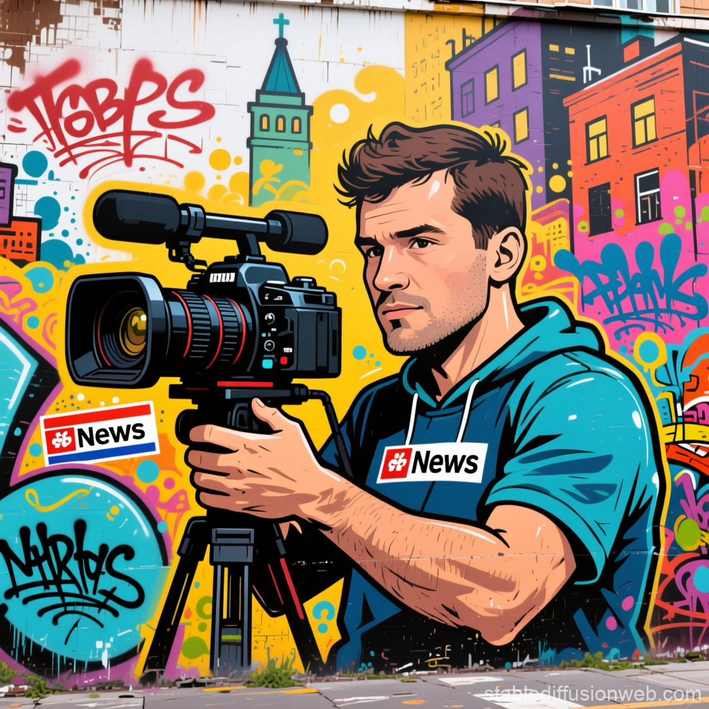 Urban Street Art of a News Cameraman Filming
