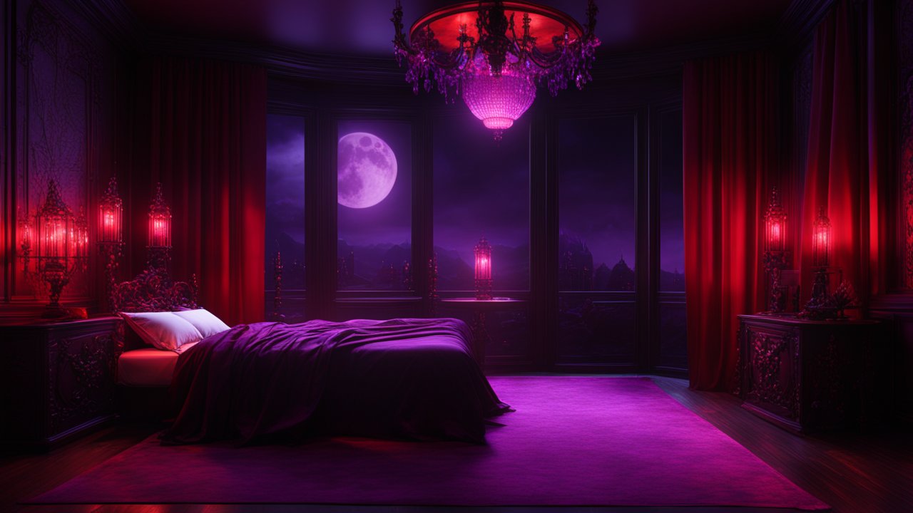 Vampire Luxury Bedroom with Moonlit Gothic Ambiance