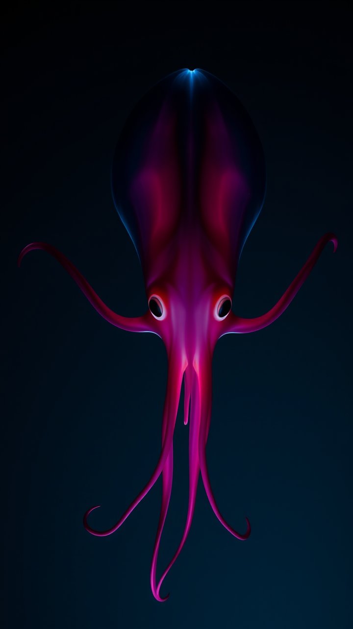 Vampire Squid Gliding in Deep Ocean