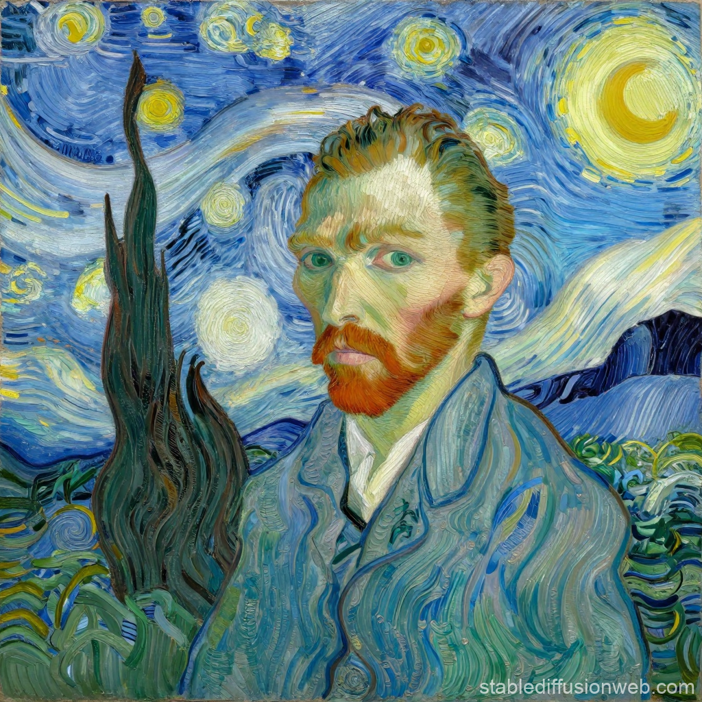 Van Gogh Style Abstract Portrait with Starry Night Background