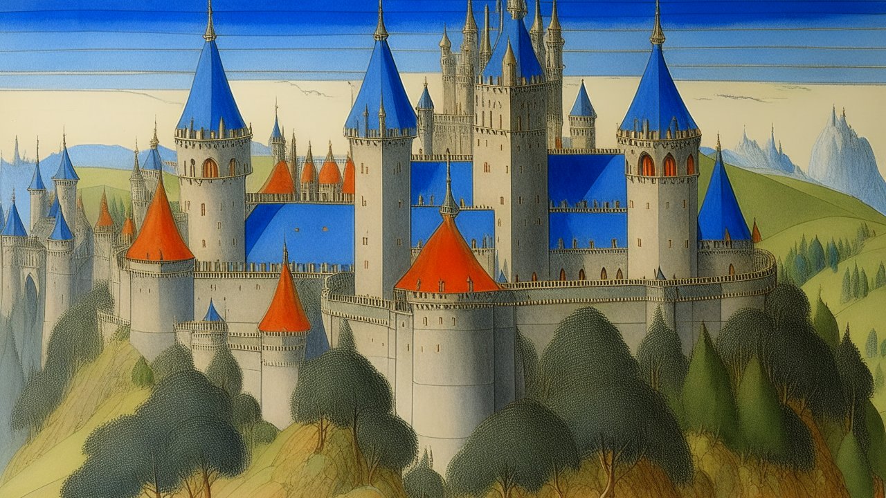 Variegated Castle with Blue and Red Turrets