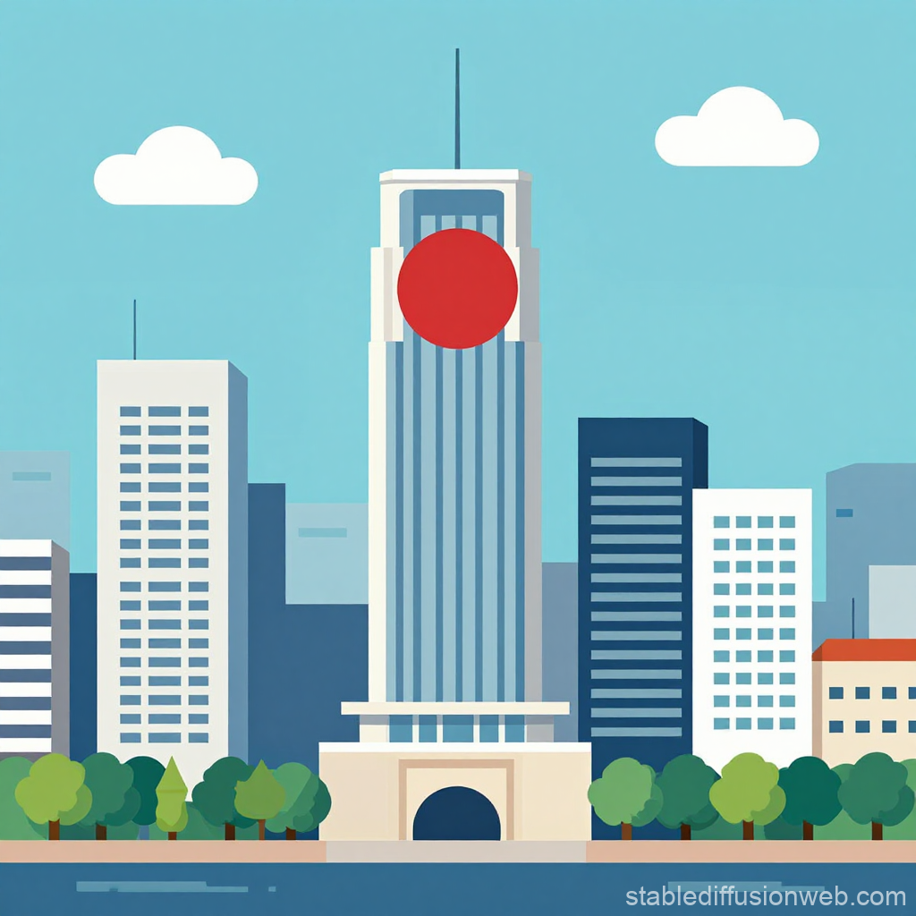 Vector Art of Osaka Cityscape with Iconic Building