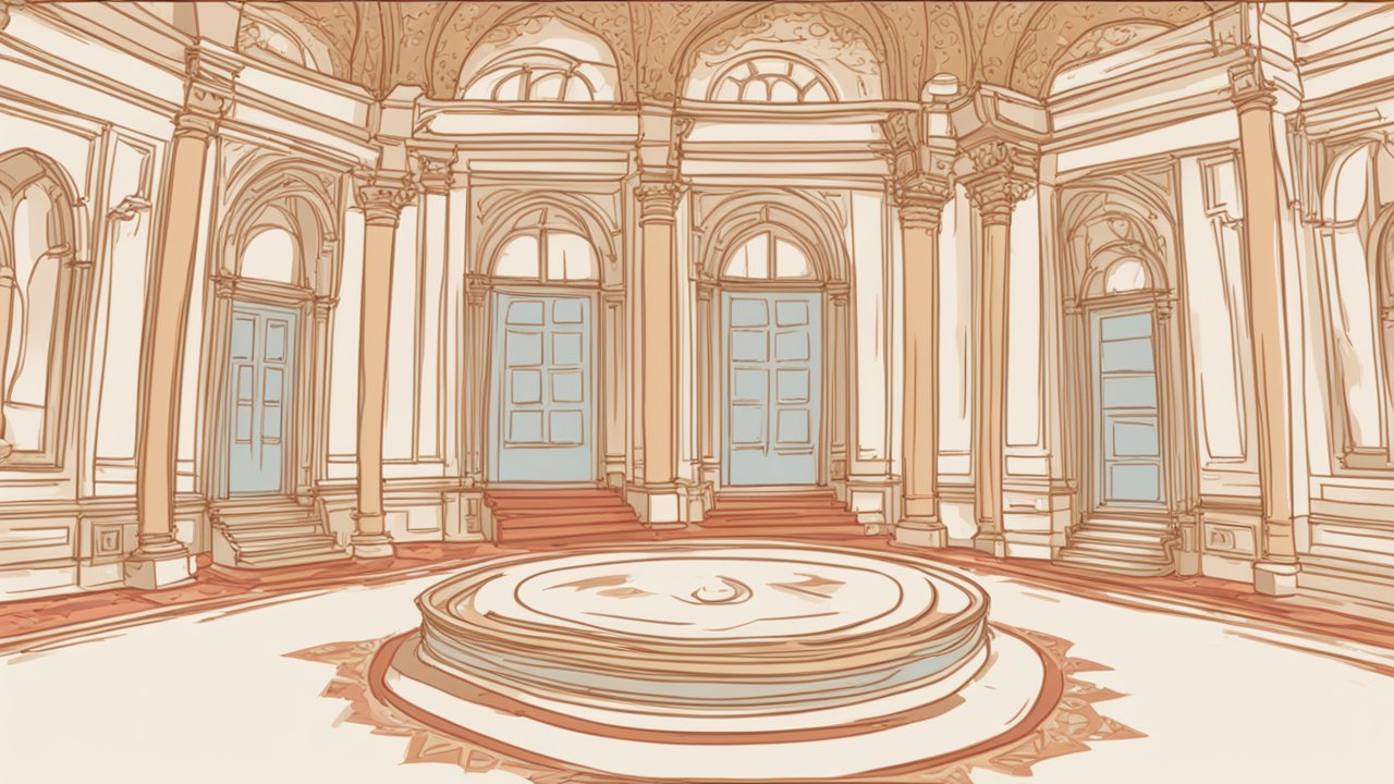 Vector Digital Painting of Ornate Circular Hall Interior