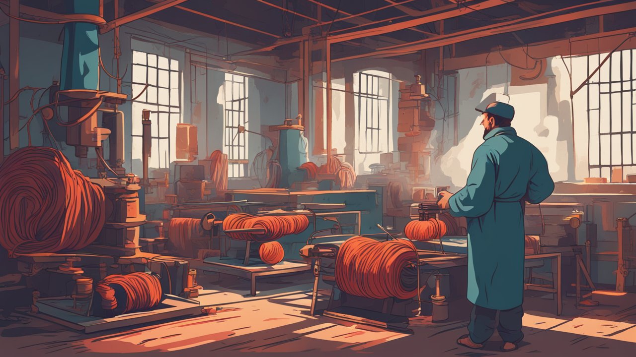 Vector Illustration of Factory Worker in Yarn Production