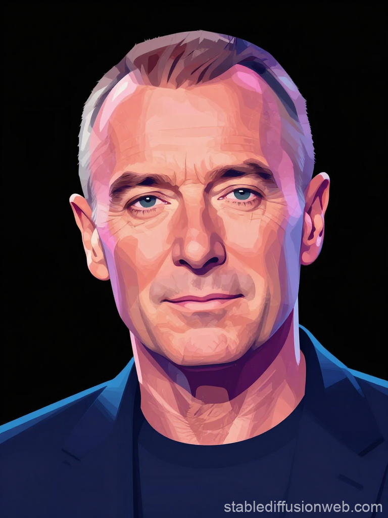 Vector Portrait of a Mature Man with Blue Eyes
