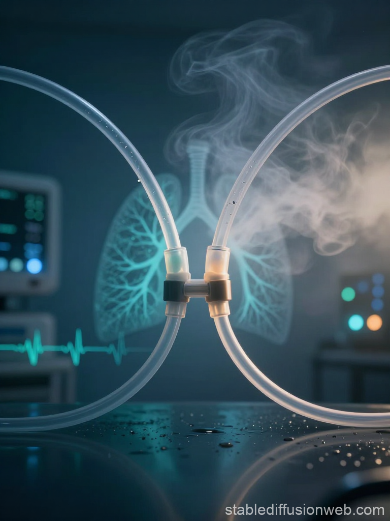 Ventilator Tubes Merging with Lung Illustration in Medical Setting