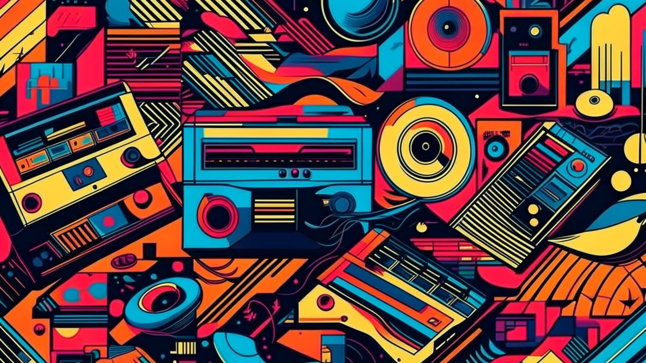 Vibrant 1990s Retro Music Tech Abstract