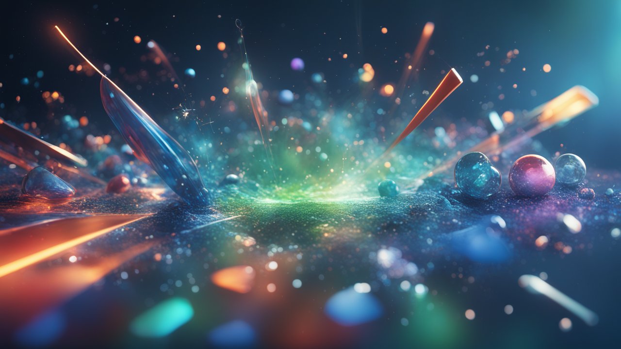 Vibrant 3D Abstract Light Reflections with Colorful Particles