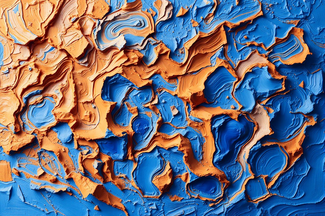 Vibrant 3D Abstract Painting in Blue and Orange