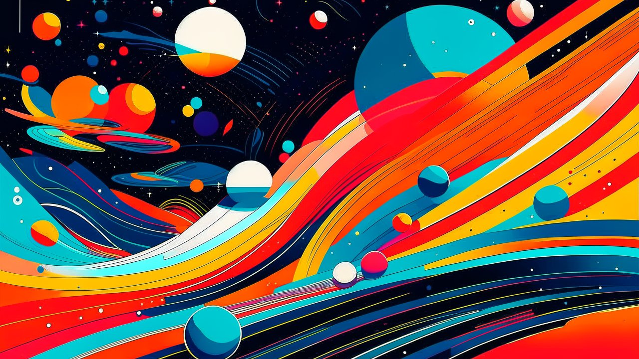Vibrant Abstract Cosmic Waves with Colorful Spheres