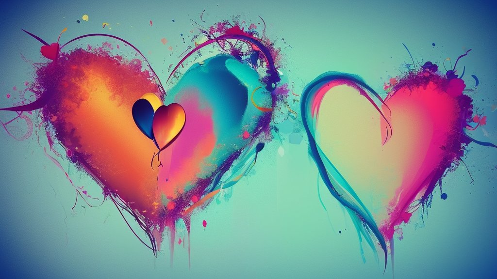 Vibrant Abstract Hearts with Colorful Splashes