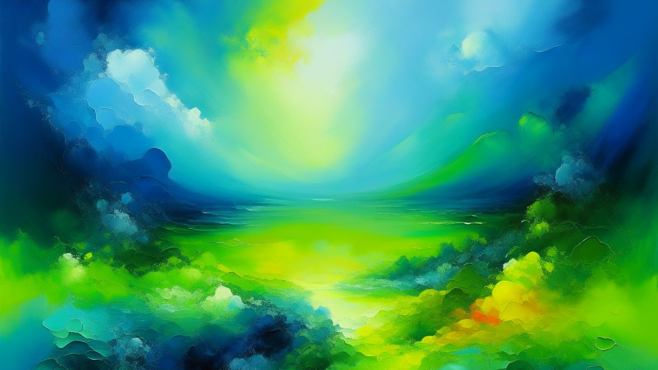 Vibrant Abstract Landscape with Heavenly Blue and Green Hues