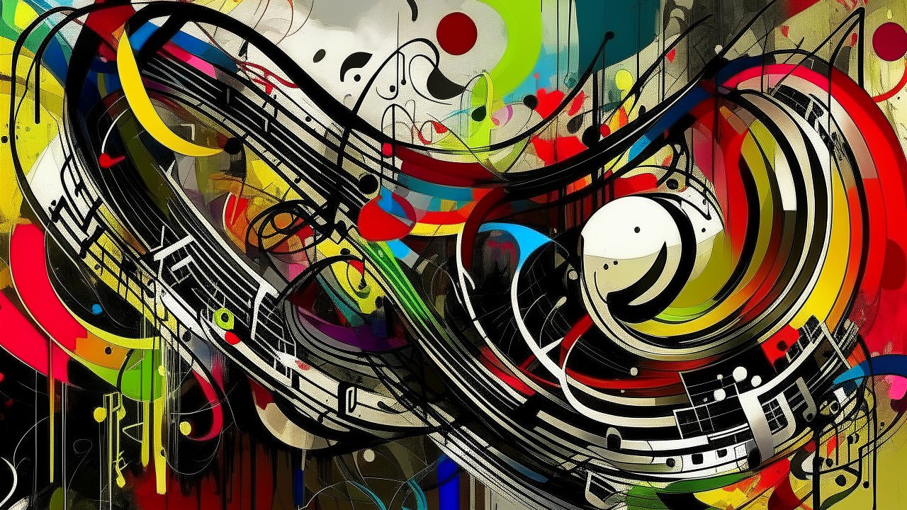 Vibrant Abstract Music Art with Flowing Notes