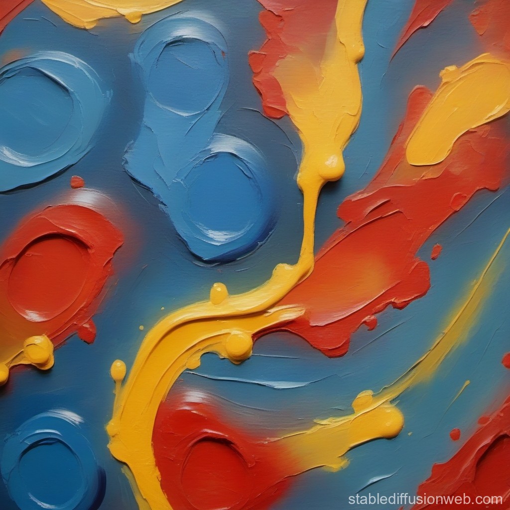 Vibrant Abstract Oil Painting with Blue, Red, and Yellow Swirls
