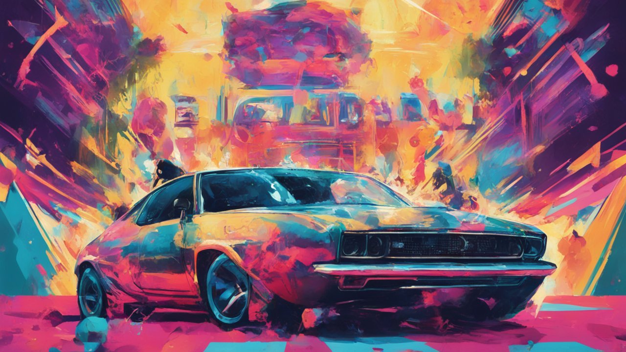 Vibrant Abstract Painting of a Classic Car