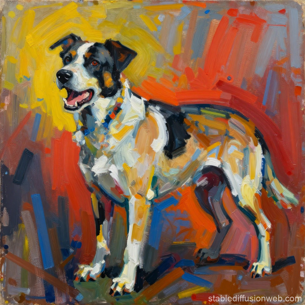 Vibrant Abstract Painting of a Happy Dog