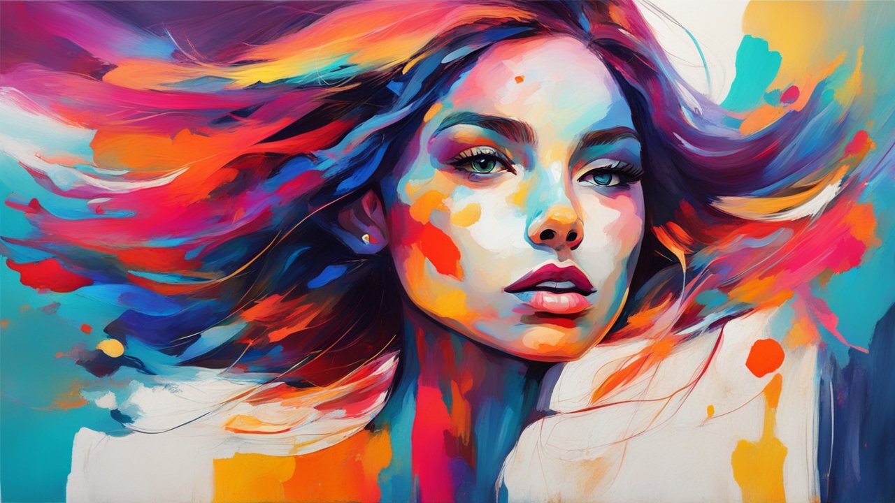 Vibrant Abstract Portrait of a Woman with Flowing Hair