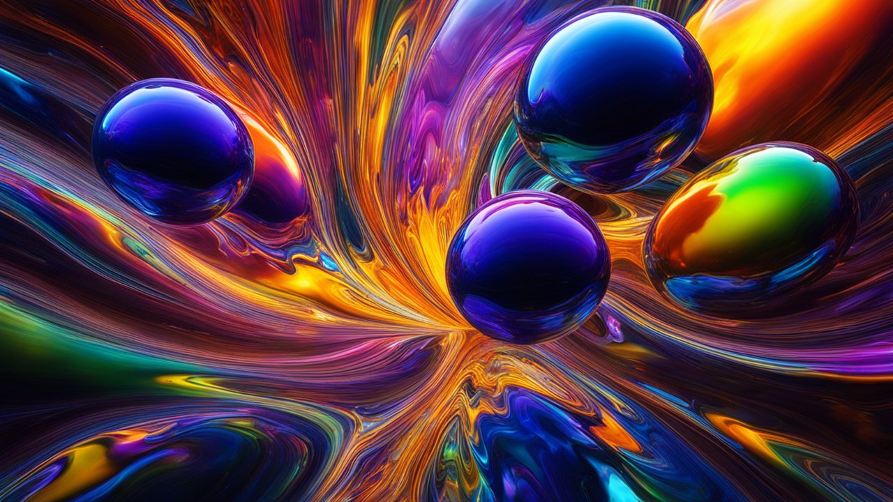 Vibrant Abstract Swirls with Reflective Spheres