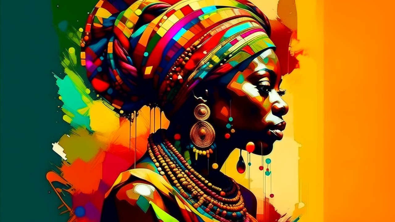 Vibrant African Woman Portrait in Colorful Abstract Style