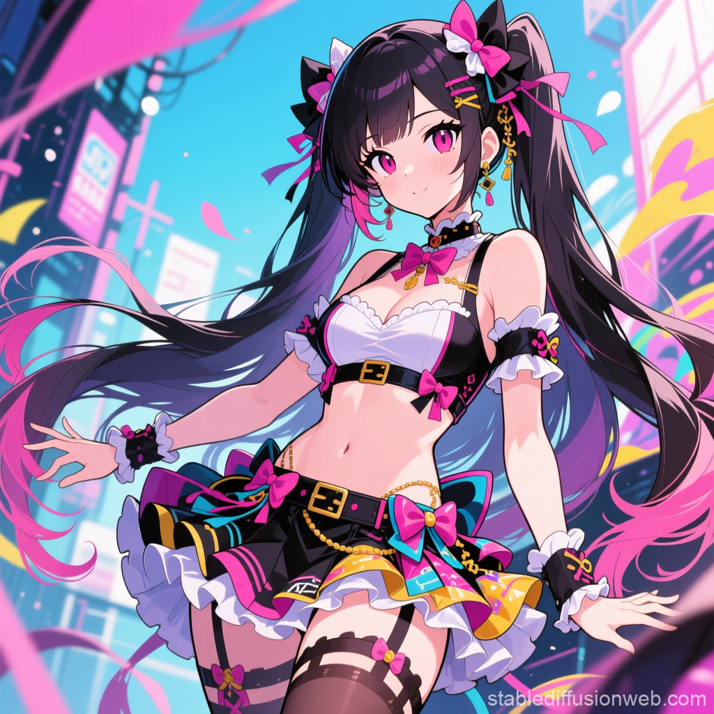 Vibrant Anime Girl in Colorful Idol Outfit
