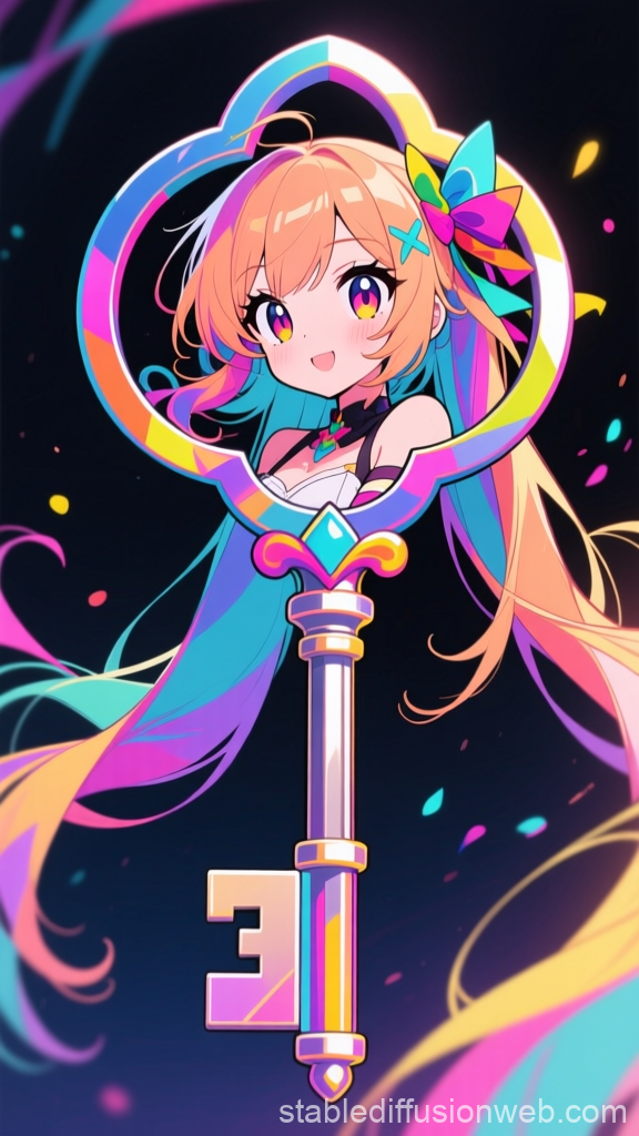 Vibrant Anime Girl Inside Magical Key