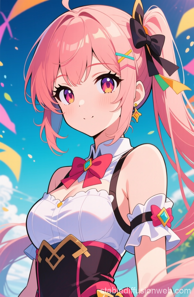 Vibrant Anime Girl with Pink Hair and Colorful Accessories