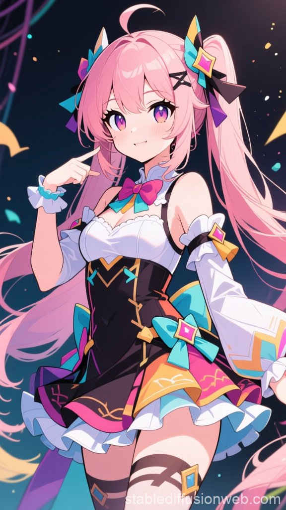 Vibrant Anime Girl with Pink Hair and Colorful Outfit
