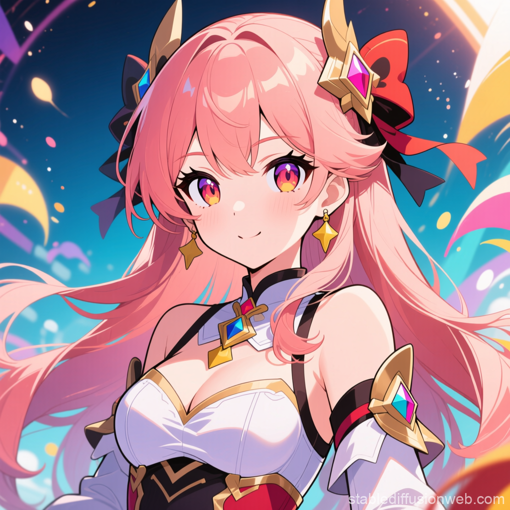 Vibrant Anime Girl with Pink Hair and Gemstone Accessories